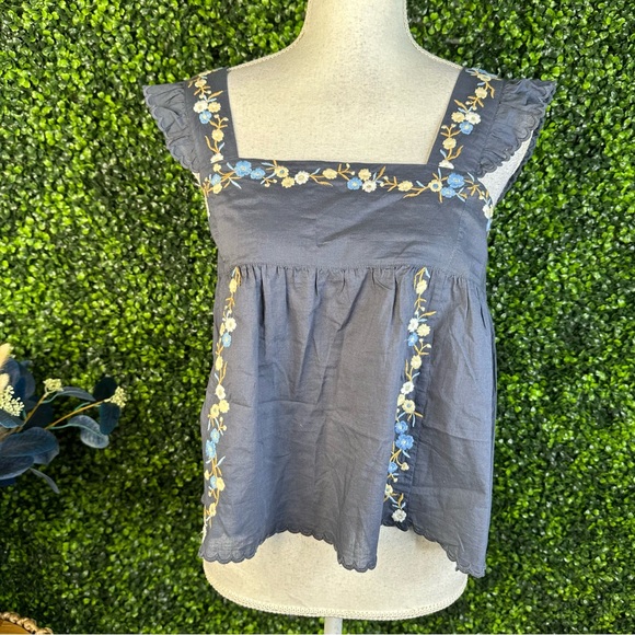 Nwt Unsubscribed embroidered‎ floral BlueTopcotton
